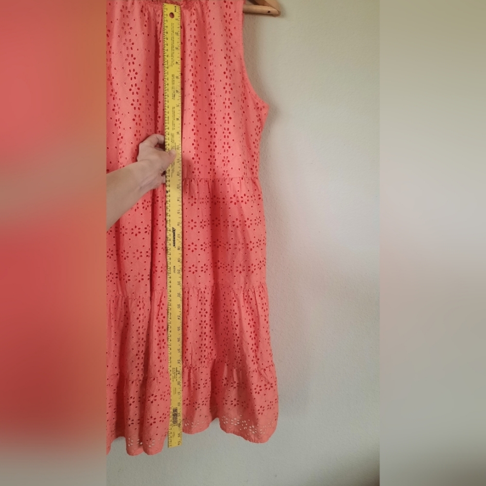 Loft Coral Eyelet Cotton Tiered Sun Dress - Picture 2 of 6